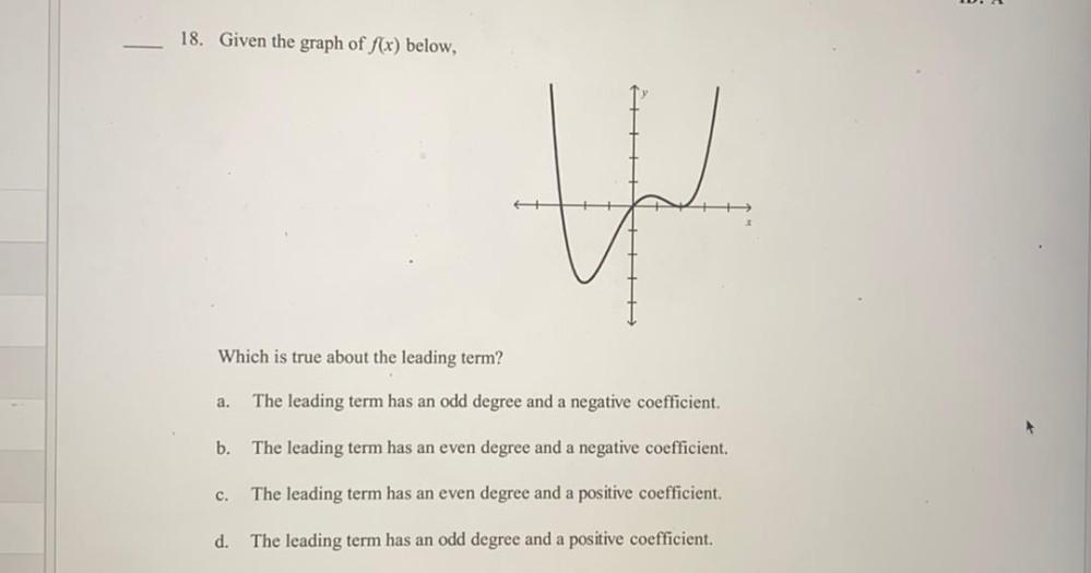 18 Given The Graph Of F x Below W Which Is True Abou Math