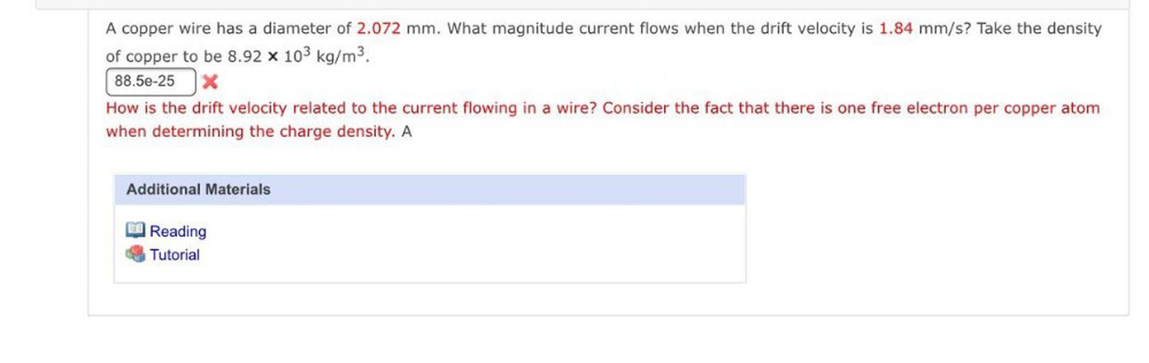 A copper wire has a diameter of 2.072 mm. What magni... Physics