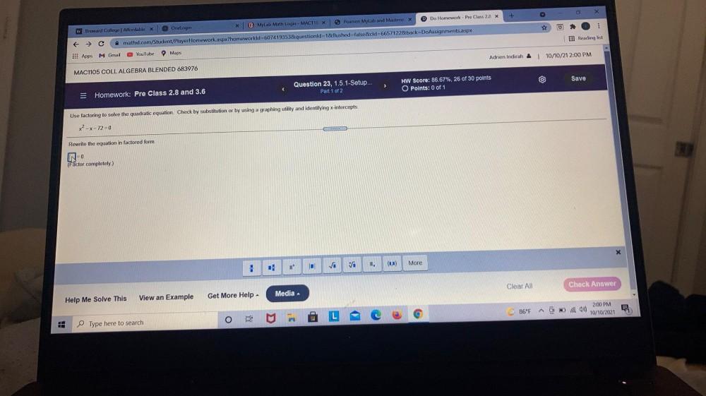 X Do Homework Pre Class 2 8 X B Mylab Math Login MA Math