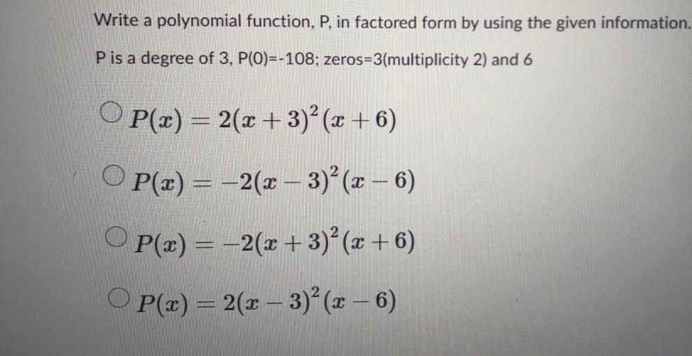 Write A Polynomial Function P In Factored Form By Usi Math