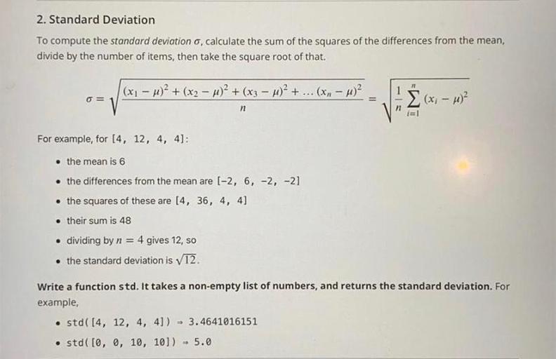 2. Standard Deviation To comput... Computer Science Application
