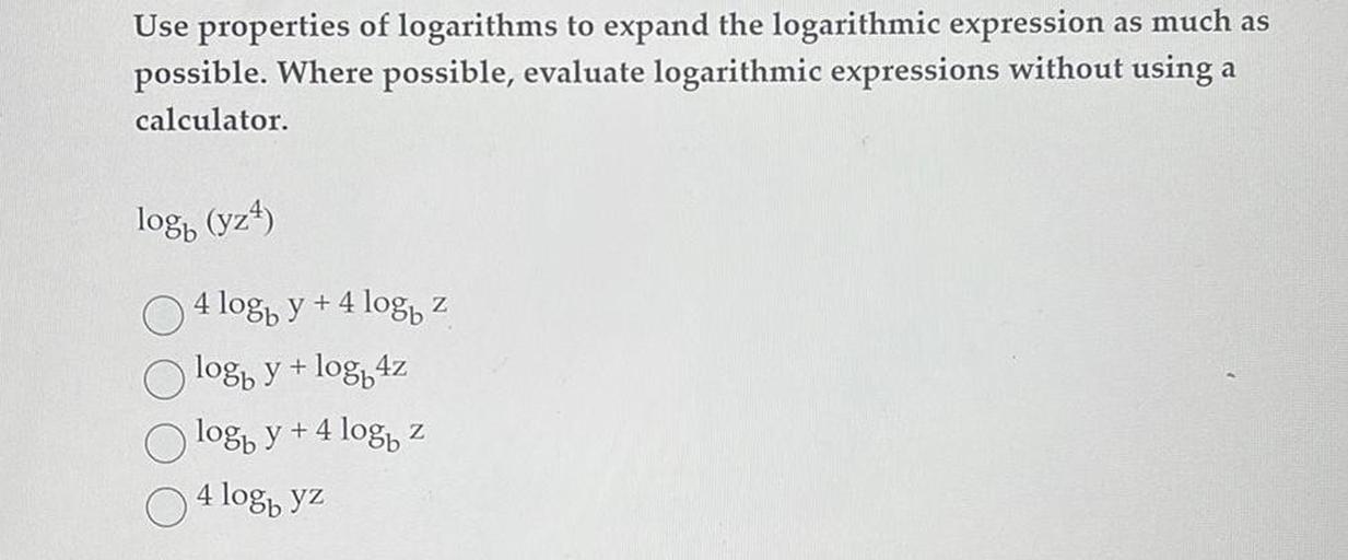 Use properties of logarithms to expand the logarithmic ... - Math