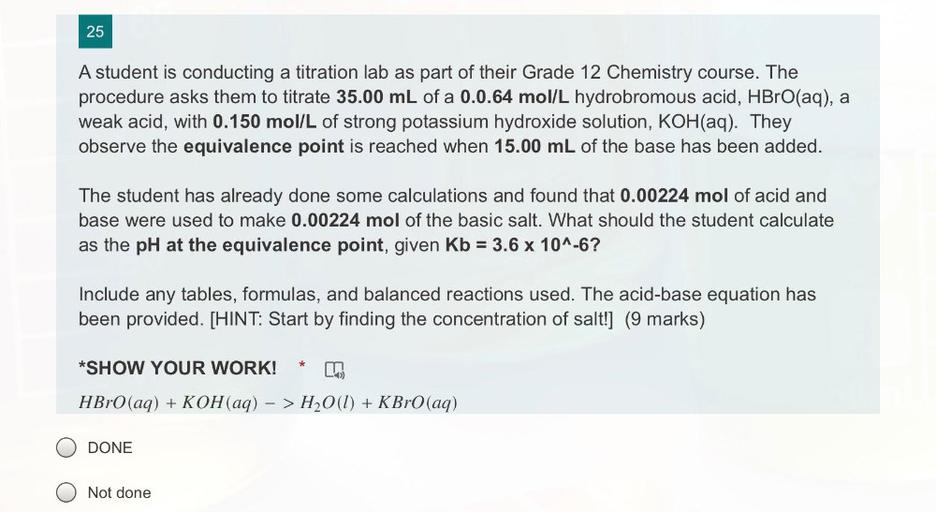 25 A student is conducting a titration la... Physical Chemistry
