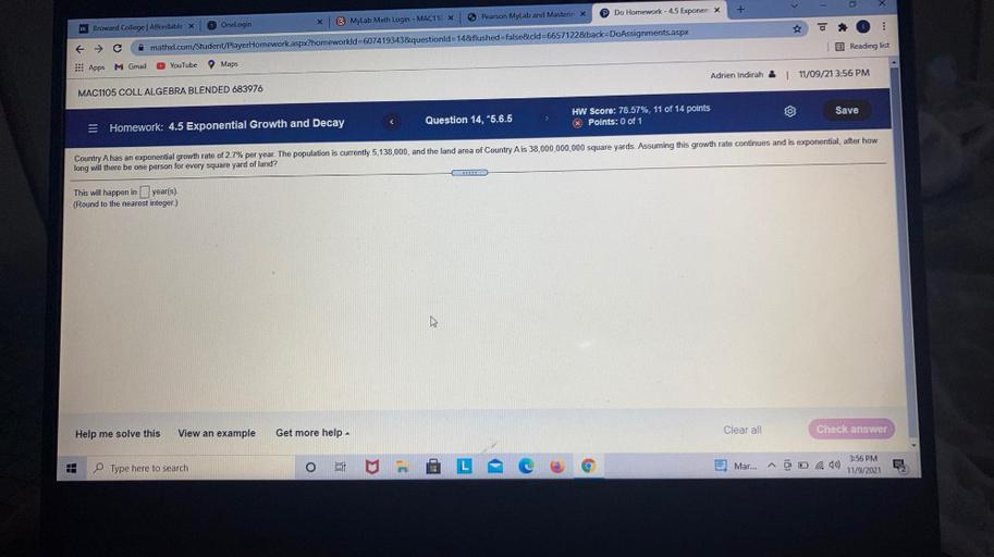 + Do Homework 4.5 Exponer X B MyLab Math Login MAC1... Math