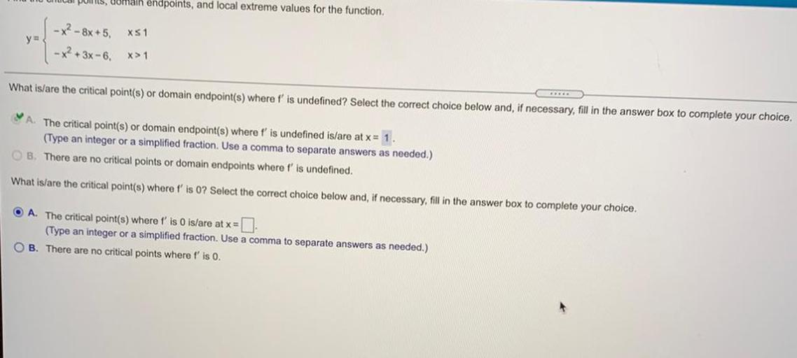 Domain endpoints, and local extreme values for the func... Math