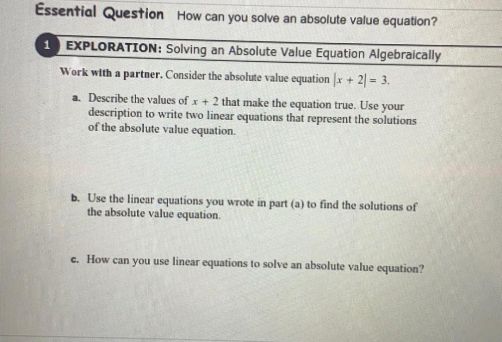 Essential Question How Can You Solve An Absolute Value Math