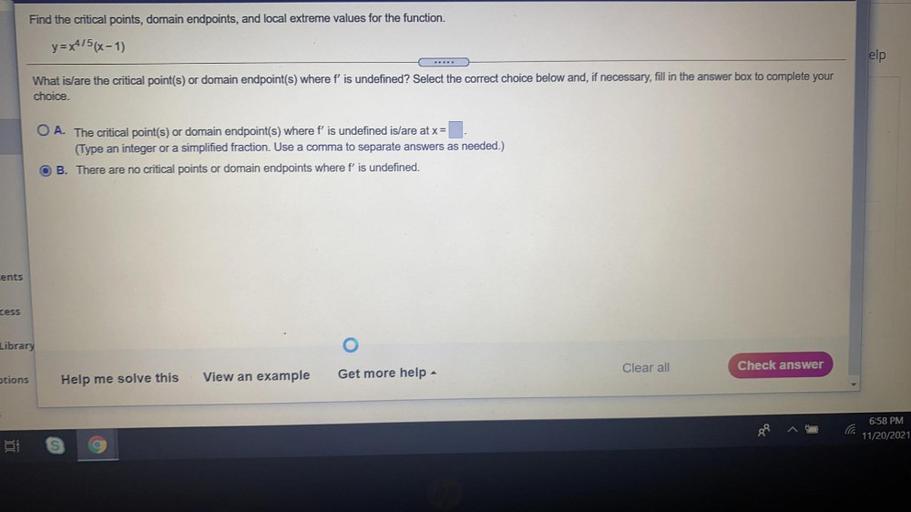 Find the critical points, domain endpoints, and local e... Math