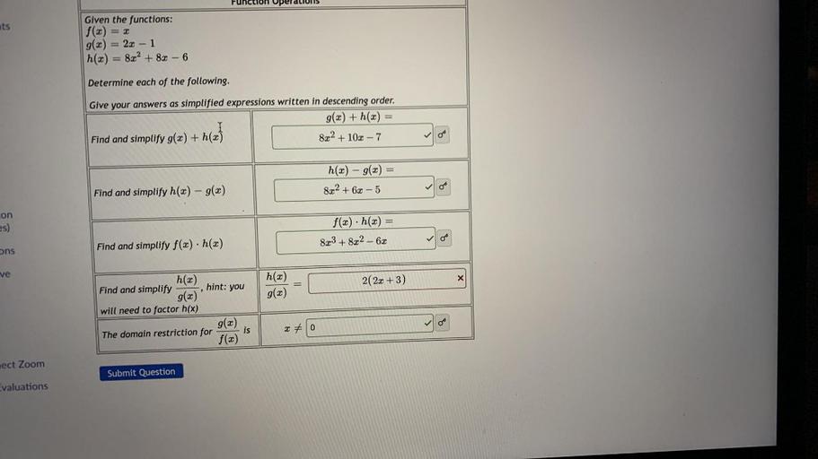 Function UperdLIUIS ats Given the functions: f(x) = 2 g... - Math