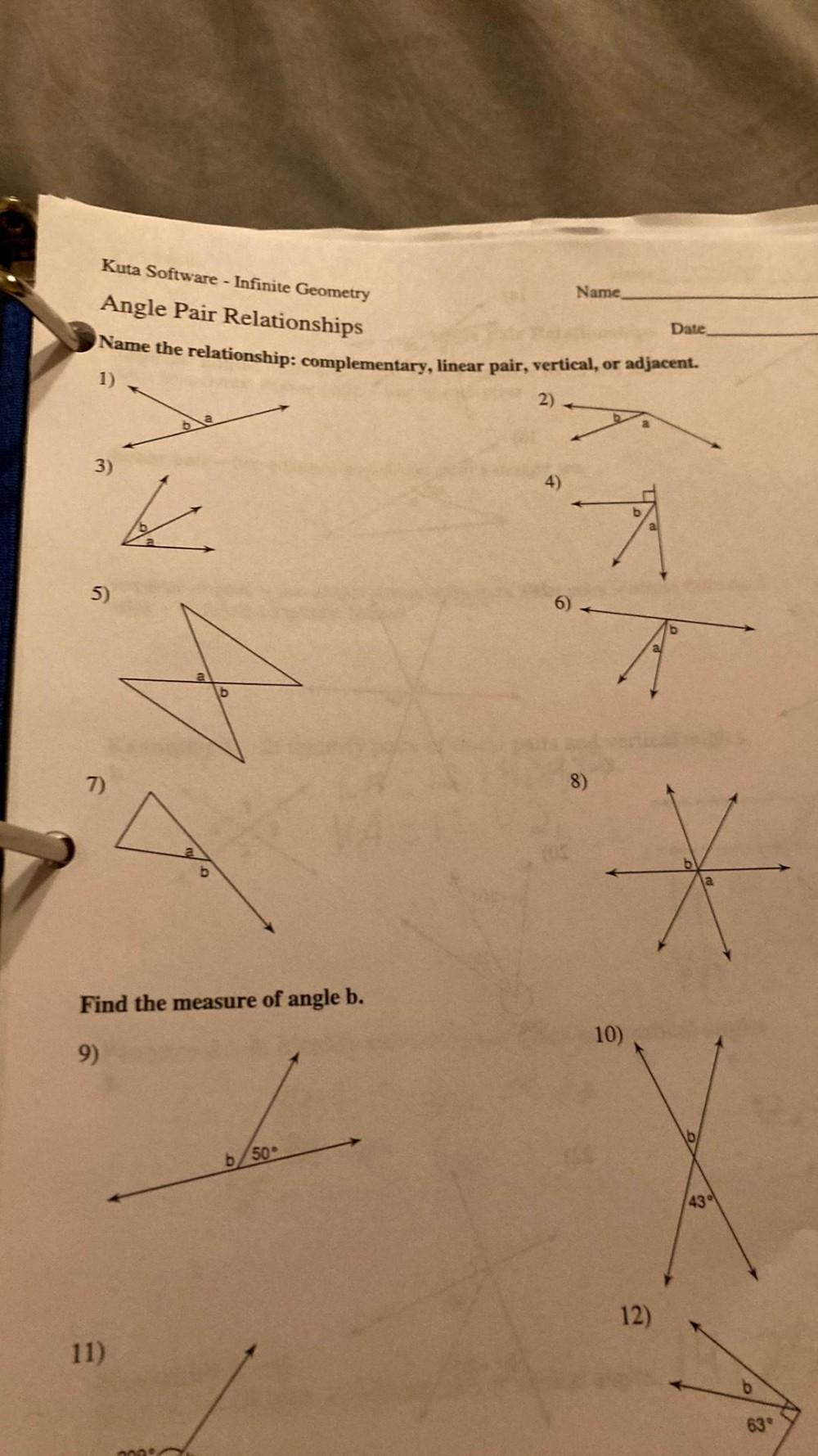 Kuta Software Infinite Geometry Name Angle Pair Relat Math