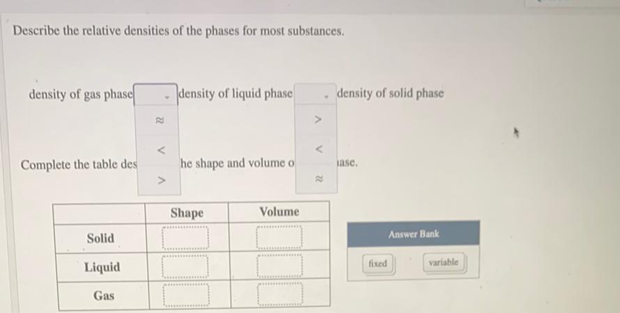 Describe the relative densities of the pha... Organic Chemistry
