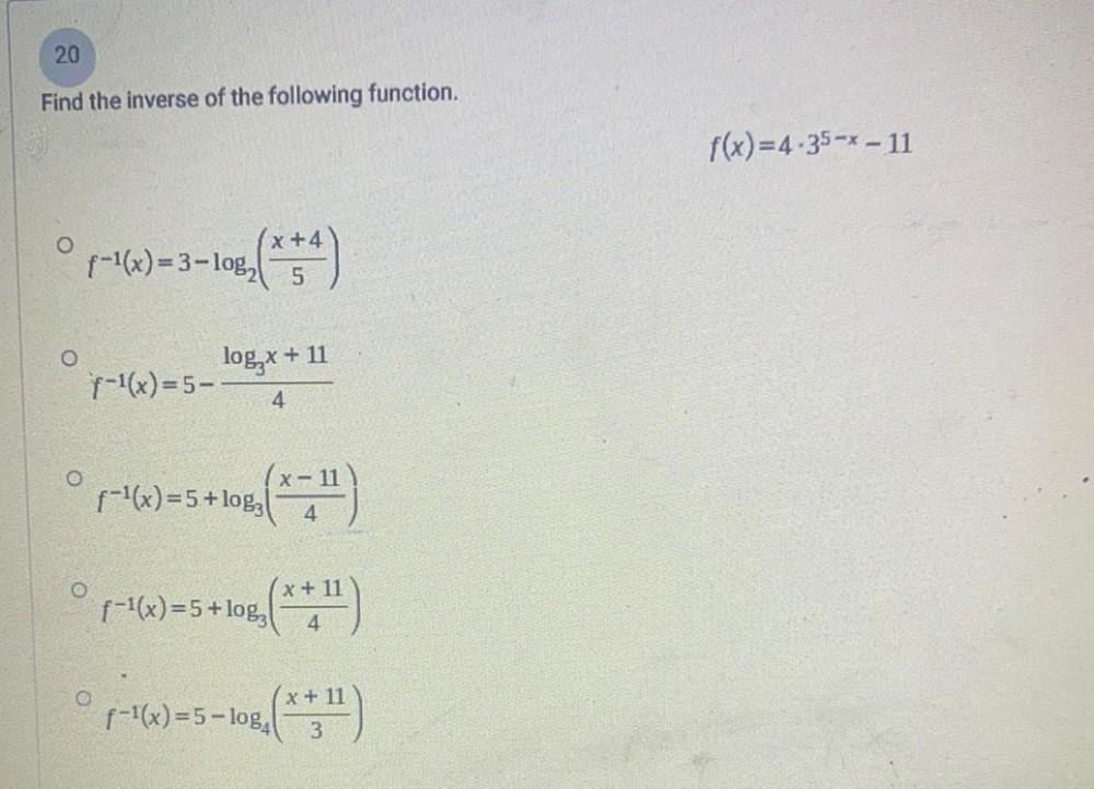 Find The Inverse Of The Following Function F X 4 3 Math