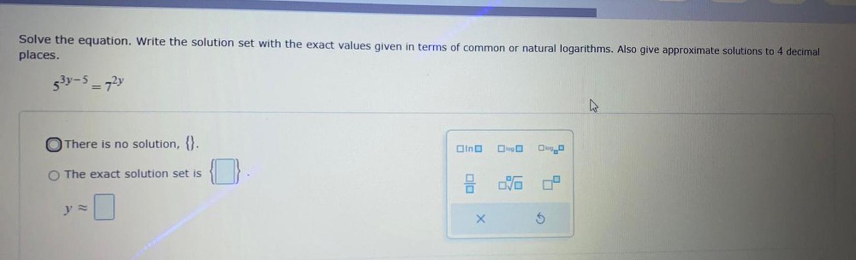 Solve the equation. Write the solution set with the exa... - Math