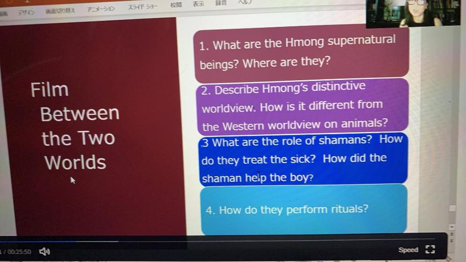 -
KIF-
1. What are the Hmong supernatural
beings? Where are they?
2. Describe Hmong's distinctive
worldview. How is it different from
Film
Between
the Two
Worlds
the Western worldview on animals?
3 What are the role of shamans? How
do they treat the sick? How did the
shaman help the boy?
4. How do they perform rituals?
4
/ 00:25:50 40
Speed