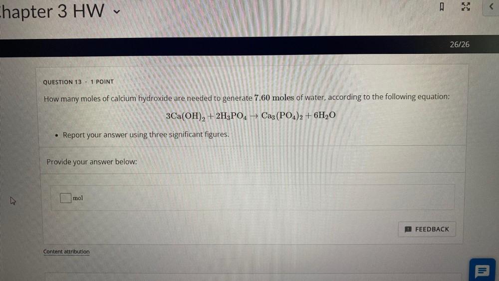 V Chapter 3 HW 26 26 QUESTION 13 1 POIN Organic Chemistry