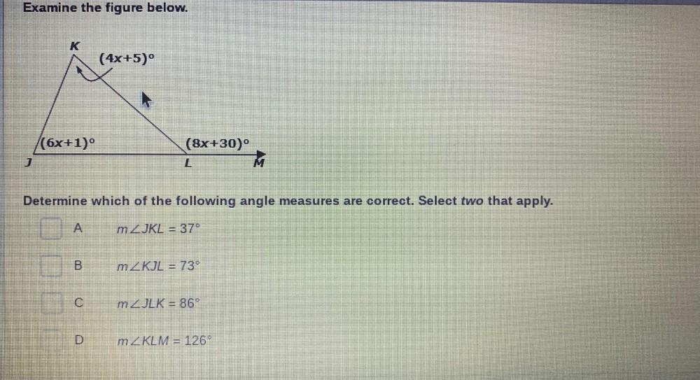Examine The Figure Below K 4x 5 6x 1 8x 30 Math