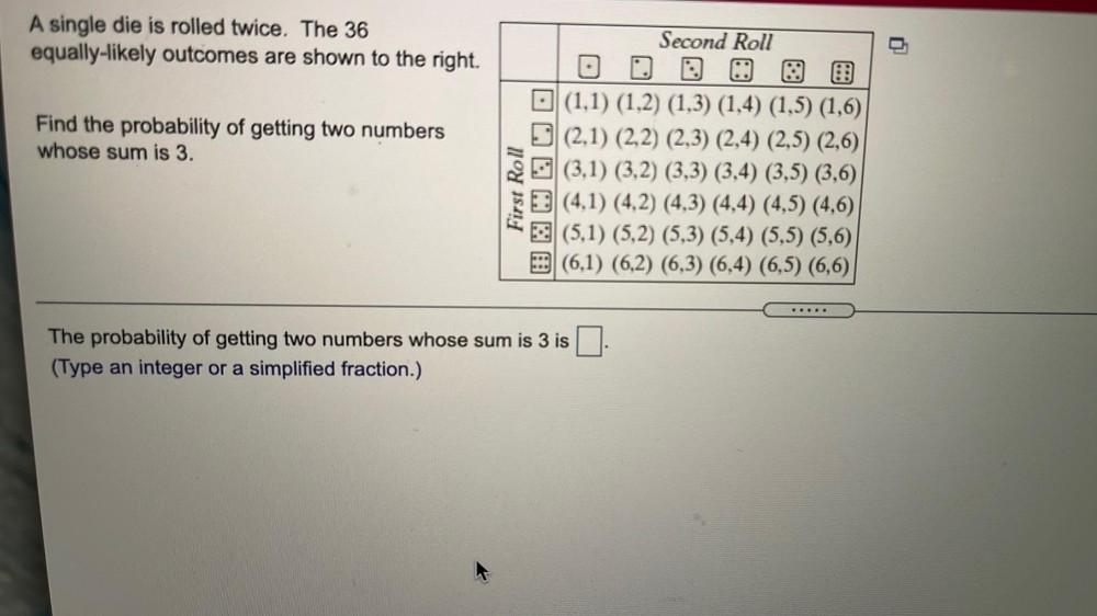 A Single Die Is Rolled Twice The 36 Equally likely Out Math