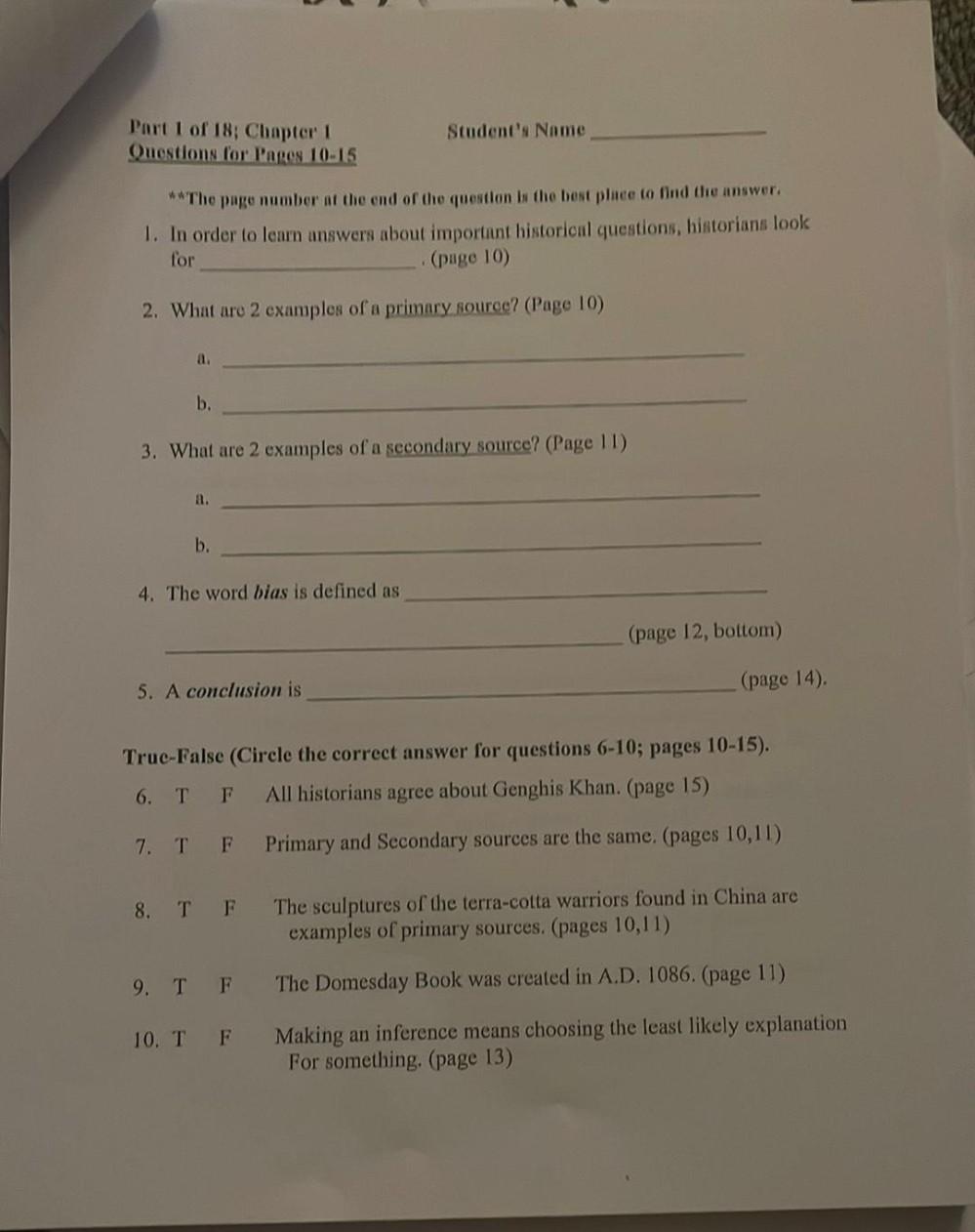 Part 1 Of 18 Chapter 1 Questions For Pages 10 15 Psychology