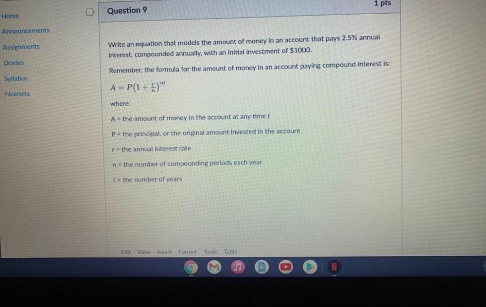 1 Pts Question 9 Home Announcements Assignments Write A Math