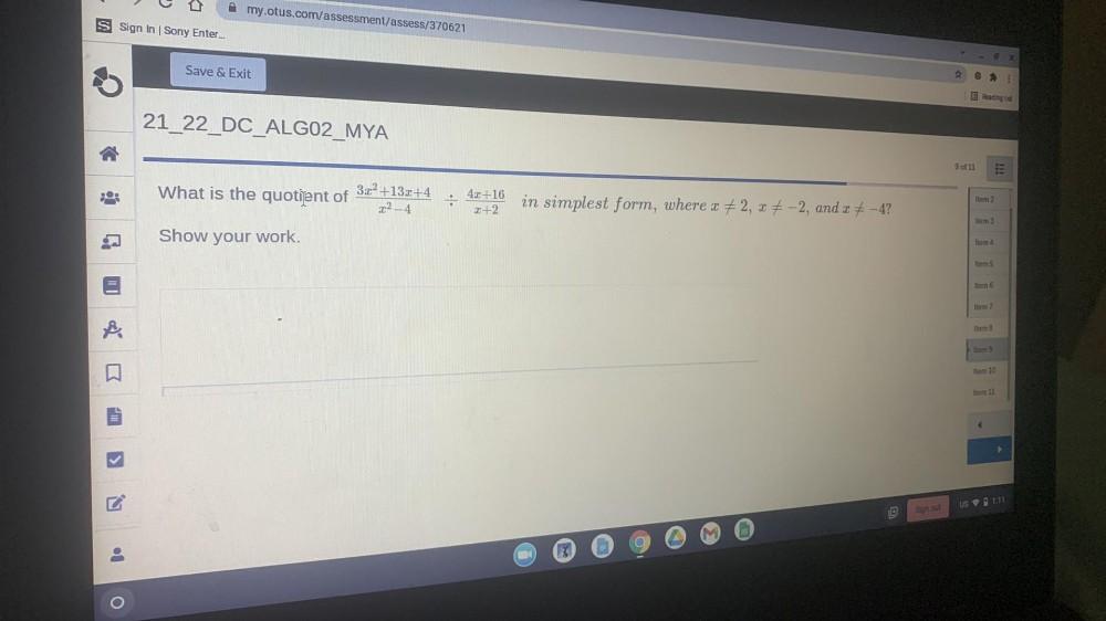 My otus assessment assess 370621 S Sign In Sony Ent Math