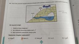 48. Suda kolay çözünen kayaçlar arasında birikerek belirli yerlerden yeryüzüne çıkan sulara karstik kaynak denir.
51.
Kalker
tabakalar
Karstik
kaynek
Kaynak
Yer alti
suyu
Hi
y
Bu kaynak ile ilgili;
1. Debisi yıl boyu değişmez.
II. Bol miktarda çözünmüş madde içerir.V
III. Belli aralıklarla püskürerek yüzeye çıkar.
İfadelerden hangileri söylenebilir?
A)
Yalnız 1.
B) Yalnız II.
C) Yalnız
D) I ve II.
E) I verli
.
224
