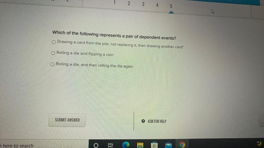 1 2 3 4 5 Which of the following represents a pair of d... Math