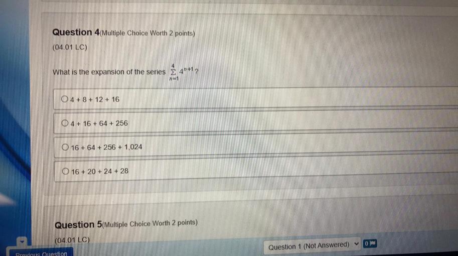 Question 4(Multiple Choice Worth 2 points) (04.01 LC) 4... - Math