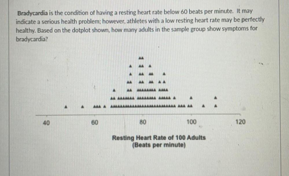 Bradycardia is the condition of having a resting heart Math