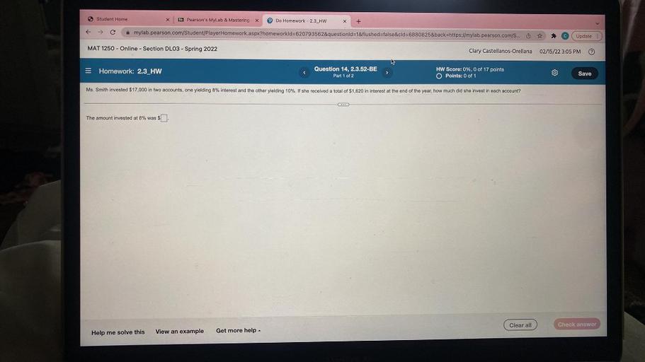 S Student Home b Pearson's MyLab & Mastering X Do Homew... Math