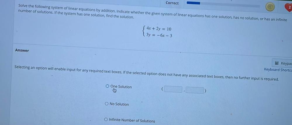 Correct Solve The Following System Of Linear Equations Math Correct Solve The Following System Of Linear Equations Math
