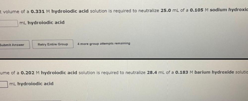 T Volume Of A 0 331 M Hydroiodic Acid Sol Physical Chemistry