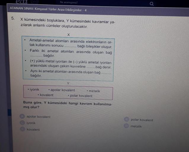Ne Aram t n z ATANAN SINAV Kimyasal T rler Aras Et Kimya