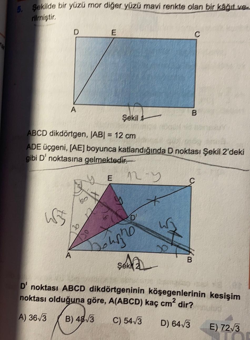 5. şekilde bir yozu mor diğer yüzü mavi renkte olan