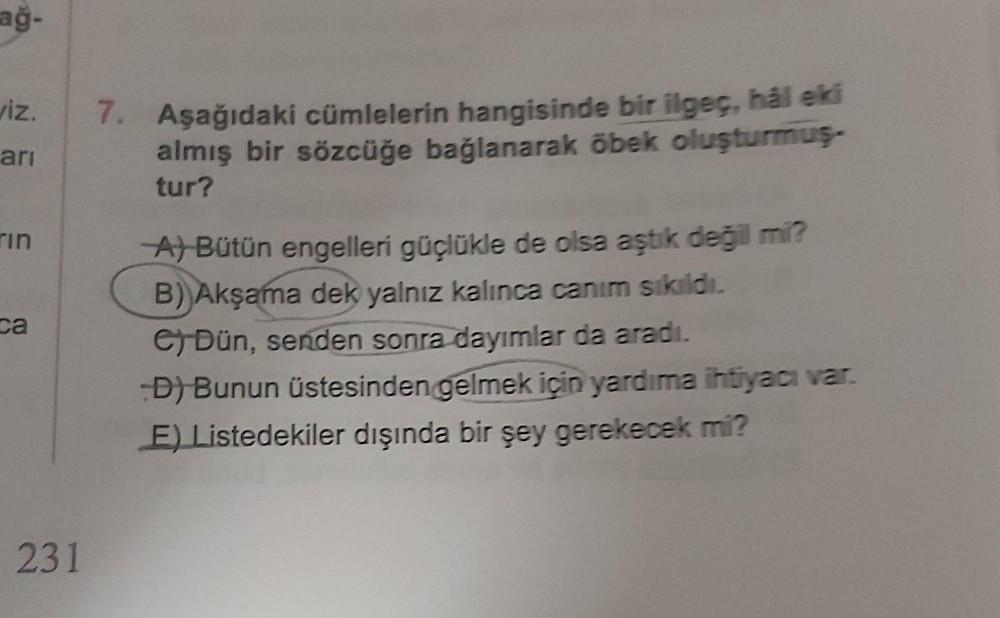 A Viz Ari 7 A a daki C mlelerin Hangisinde Lise T rk e