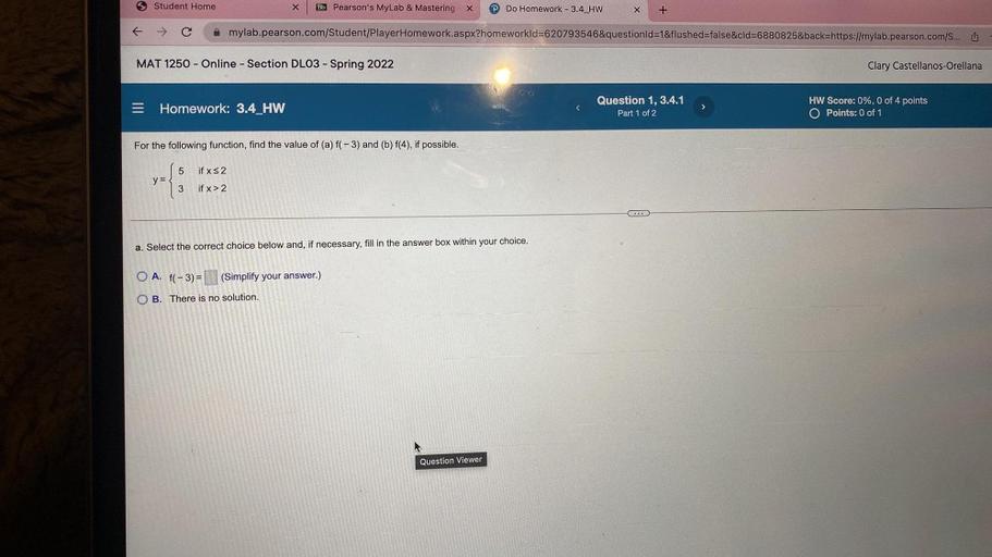 5 Student Home X Bb Pearson's MyLab & Mastering Do Home... Math