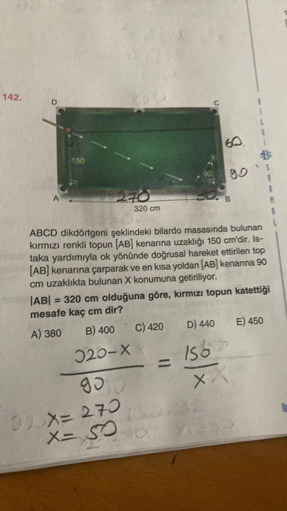 142. 60 150 90 go A 270 B 320 cm ABCD dikdörtgeni ş