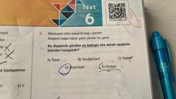 Test
6
LP13EDESB20-039
rayla
5.
dizi
Müzeyyen oldu bezendi bağ-ı çemen
Meğerki bağa haber geldi yârdan bu gece
Bu dizelerde görülen en belirgin söz sanatı aşağıda-
kilerden hangisidir?
-la
XX
ZI
A) Tezat
B) Tecahülüarif
C) Teşbile
D) Hüsnütalil
E) Kinaye
le kişileştirme
v
E) V