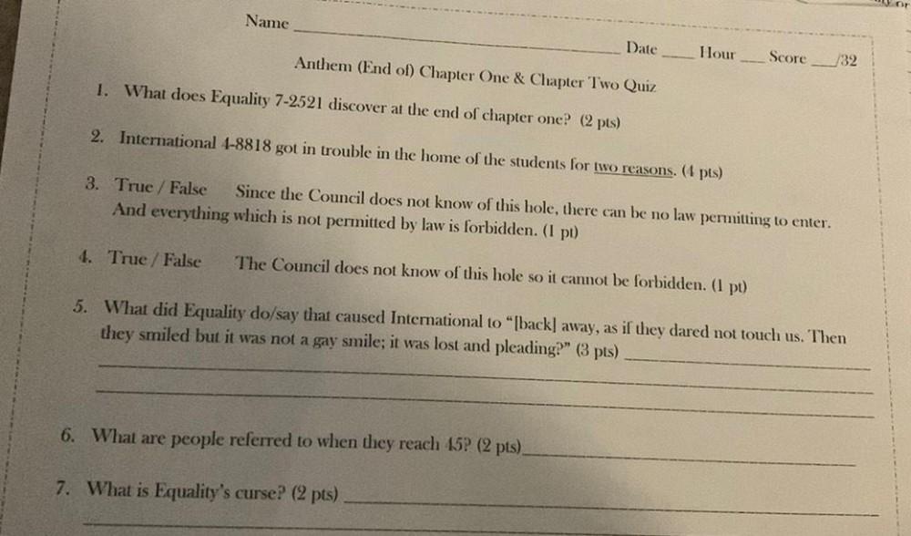 Name Date Hour Anthem End Of Chapter One Chap Psychology