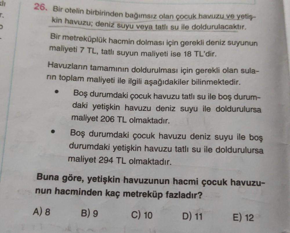 kh r. 26. Bir otelin birbirinden bağımsız ola... - Lise Matematik