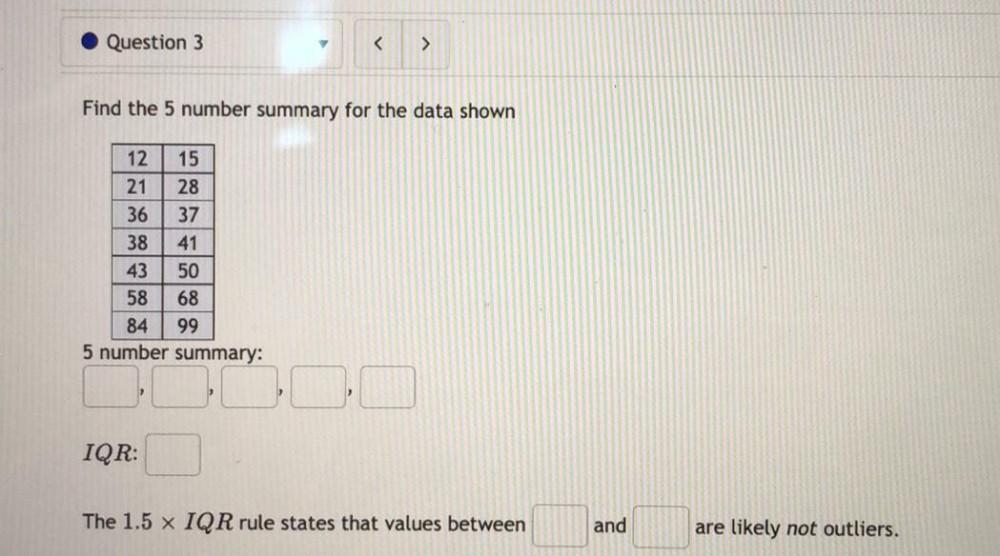 Question 3 V Find The 5 Number Summary For The Data Math