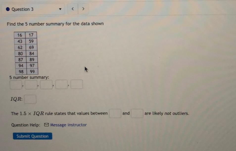 Question 3 A Find The 5 Number Summary For The Dat Math