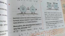 21
!
EN
1 Ornake
ğıda veri
6.
3.
11
2 liter
M
2 atm
unda kati
X(g)
Bos
Yukand
ek sıcaklık
:
3 L
1 L
must
Birinci kapta 8 atm basınçta He gaz kinci
kapta 1 atm basınçta 0, gazı bulunmakta-
dir. Sabit sıcaklıkta M musluğu açılarak ikinci
kapta basınç 3 atm olana kadar gaz geçişine
izin veriliyor ve musluk kapatılıyor.
D
Şekildeki sistemde sabit sicaklıkta M musluğu
laylaşır.coli açılarak birinci kaptaki X gazının %60'i ikinci
kaba aktarılıyor ve musluk kapatiliyor.
Hği arttırır
Buna göre, son durumda ikinci kaptaki ba-
İşlem sırasında birinci kaptaki moleküllerin
% kaçı ikinci kaba geçer? (kinci kaptan bi-
rinci kaba geçiş yok.)
A) 20 B) 30 C) 50 D) 60 E) 80
D) 3,2 E) 3,6
6.C.
4. X
5. E
sinç kaç
atmosfer olur?
B) 2,40) 2,8
bt 1,2
kinci bölge
indedir.
4.C
OSE A) 1,2
3. E
2.C