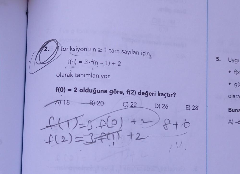 2. fonksiyonu n 2 1 tam sayıları için, f(n) =... - Lise Matematik