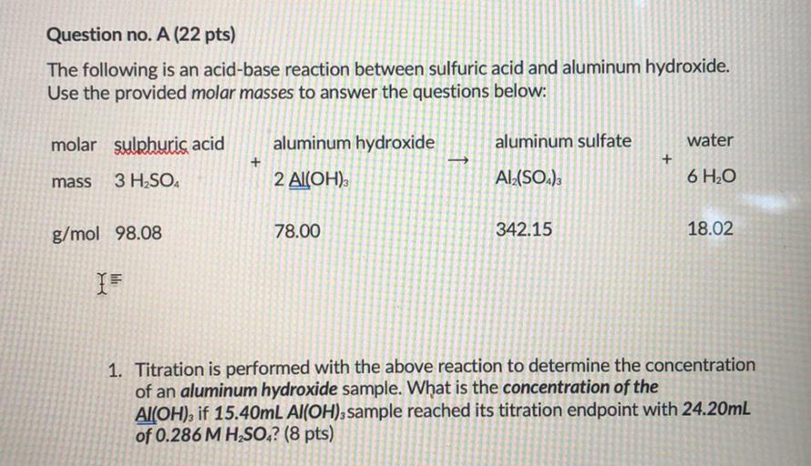 Question no. A (22 pts) The following is Physical Chemistry