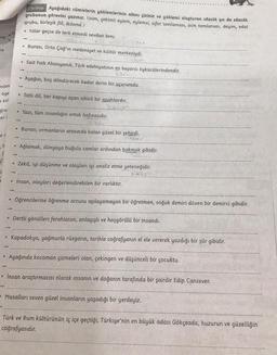Chinlik Aşağıdaki cümlelerin yüklemlerinin altını çiziniz ve yüklemi oluşturan sözcük ya da sözcük
grubunun görevini yazınız. (isim, çekimli eylem, eylemsi, sıfat tamlaması, isim tamlaması, deyim, edat
grubu, birleşik fiil, ikileme.)
• Yıllar geçse de terk etmedi sevdan beni.
re
Burası, Orta Çağ'ın medeniyet ve kültür merkeziydi.
ze
Sait Faik Abasıyanık, Türk edebiyatının en başarılı öykücülerindendir.
15
Aşağısı, baş döndürecek kadar derin bir uçurumdu.
mlen
-öge
e kel
• Tatlı dil, her kapıyı açan sihirli bir anahtardır.
ağru
er
Yazı, tüm insanlığın ortak hafızasıdır.
• Burası, ormanların arasında kalan güzel bir şehirdi.
ec
F
Ağlamak, dünyaya buğulu camlar ardından bakmak gibidir.
Zekâ, iyi düşünme ve olayları iyi analiz etme yeteneğidir.
14
insan, olayları değerlendirebilen bir varlıktır.
• Öğrencilerine öğrenme arzusu aşılayamayan bir öğretmen, soğuk demiri döven bir demirci gibidir.
• Dertli gönülleri ferahlatan, anlayışlı ve hoşgörülü bir insandı.
Kapadokya, yağmurla rüzgarın, tarihle coğrafyanın el ele vererek yazdığı bir şiir gibidir.
• Ayağında kocaman çizmeleri olan, çekingen ve düşünceli bir çocuktu.
• Insan araştırmacısı olarak insanın ve doğanın tarafında bir şairdir Edip Cansever.
- Masalları seven güzel insanların yaşadığı bir yerdeyiz.
Türk ve Rum kültürünün iç içe geçtiği, Türkiye'nin en büyük adası Gökçeada, huzurun ve güzelliğin
coğrafyasıdır.
.
