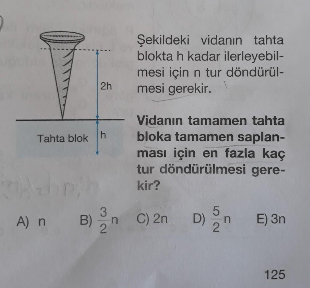  ekildeki Vidan n Tahta Blokta H Kadar Ilerleyebil Me Fizik