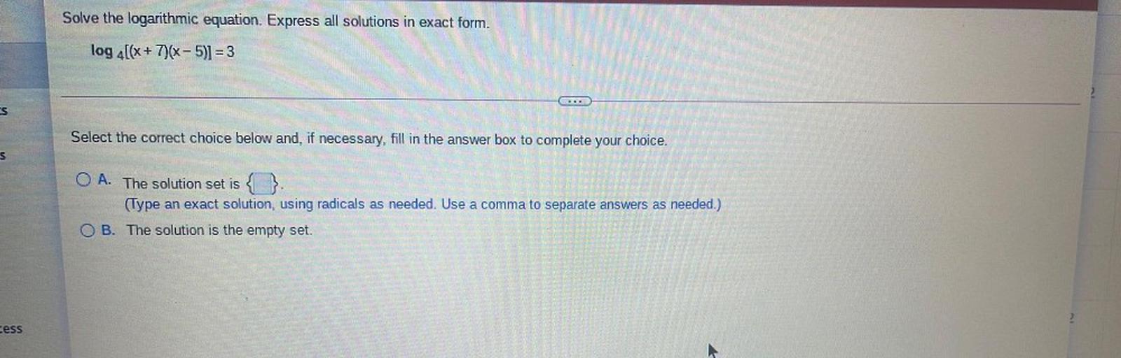 Solve the logarithmic equation. Express all solutions i... Math