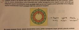 Aşagıda verilen iç içe geçmiş dışta yeşil ve içte turuncu çarklardan oluşan sistem ile bir oyun oynanıyor. Oyuncu-
nun bu sistemi döndürdükten sonra kazandığı puan; çarklar durduğunda kırmızı üçgenin ucunun gösterdiği yeşil
bölgedeki sayının karekökünden büyük en küçük doğal sayı ile mavi üçgenin ucunun gösterdiği turuncu bölgedeki
sayının karekökünden küçük en büyük doğal sayı çarpılarak hesaplanır.
157
35
50
98
17
30
173
& Buna
kag
göre dork
kazanir?
70
puan
82
65
Bu oyunu oynayan Doruk, sistemi döndürdükten sonra, çarklar durduğunda oluşan görüntü yukarıda verilmiştir.