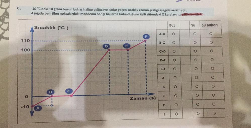 C. 10°C deki 10 gram buzun