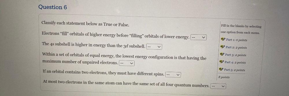Question 6 Classify Each Statement Below Physical Chemistry