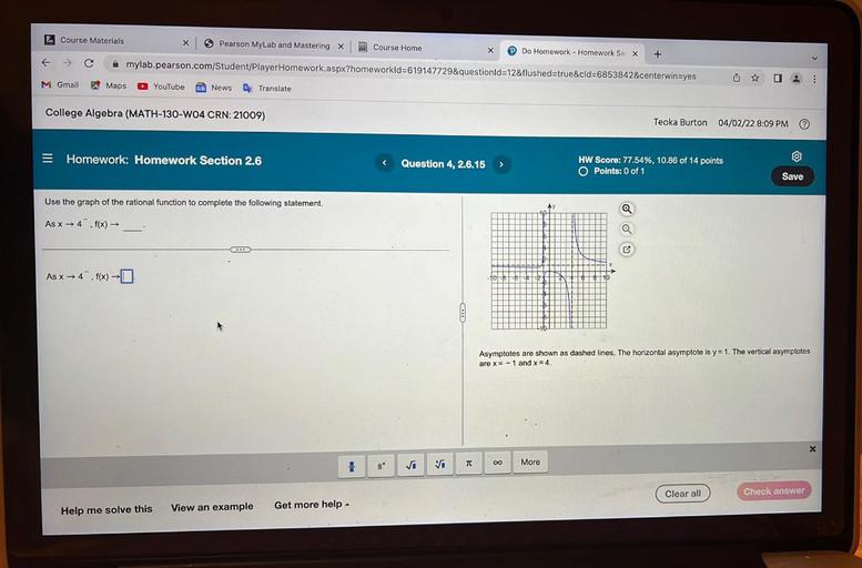 L Course Materials X * Pearson MyLab and Mastering X Co... Math